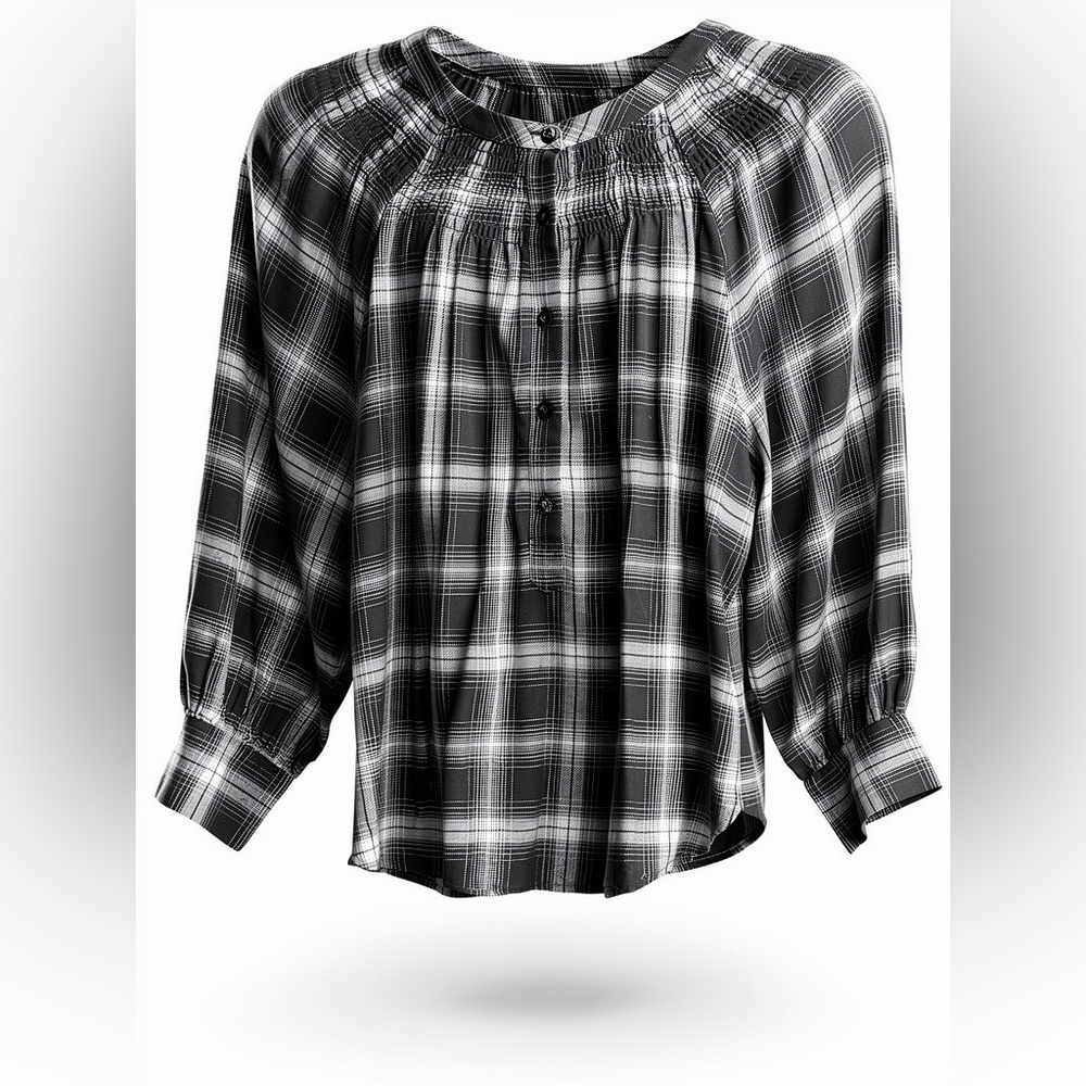 LOFT Black and White Checkered Blouse